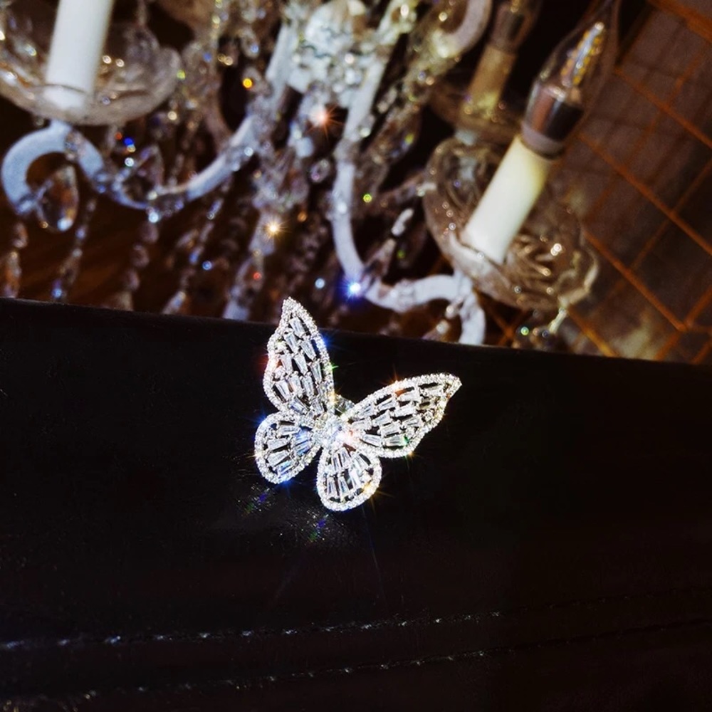 Butterfly ring cubic zirconia 3D large black jewelry stone - Picture 7 of 11